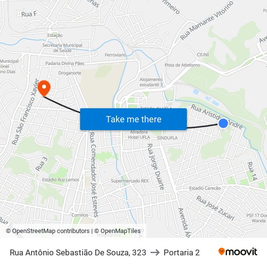 Rua Antônio Sebastião De Souza, 323 to Portaria 2 map