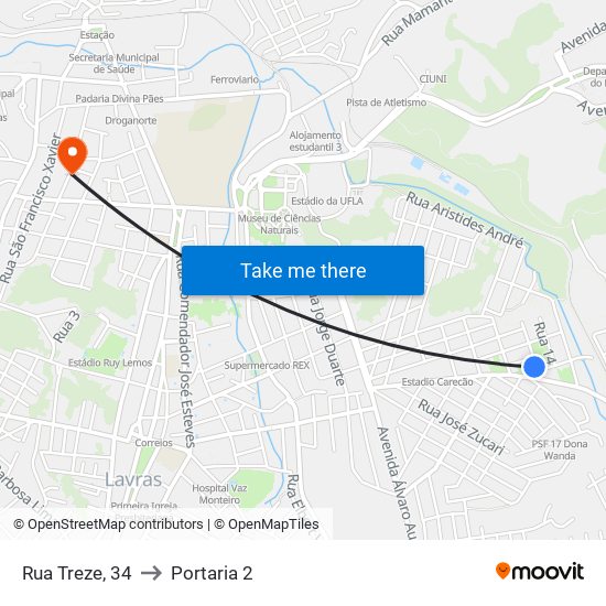 Rua Treze, 34 to Portaria 2 map