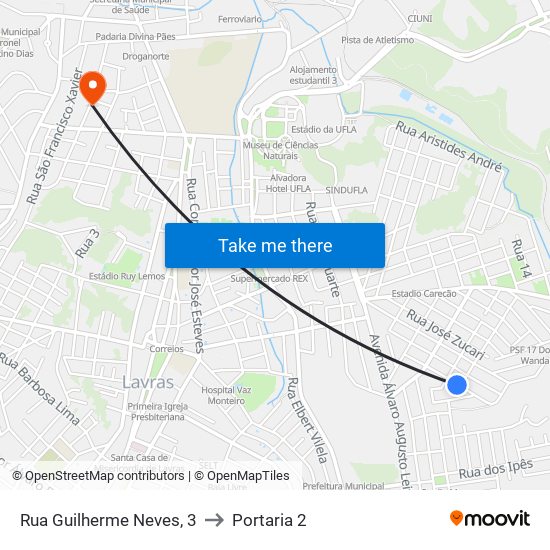 Rua Guilherme Neves, 3 to Portaria 2 map