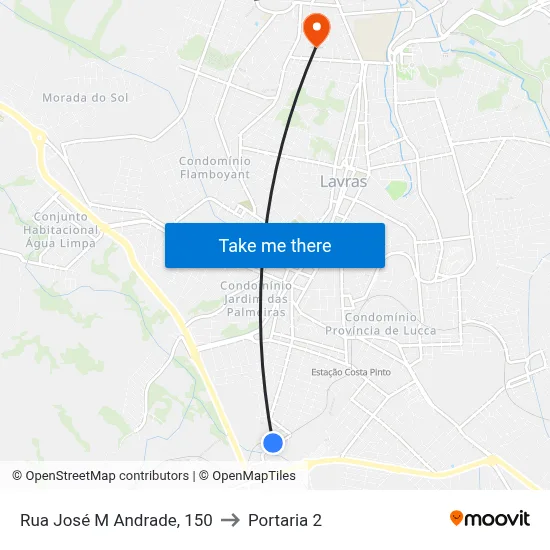 Rua José M Andrade, 150 to Portaria 2 map