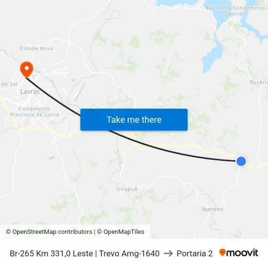 Br-265 Km 331,0 Leste | Trevo Amg-1640 to Portaria 2 map