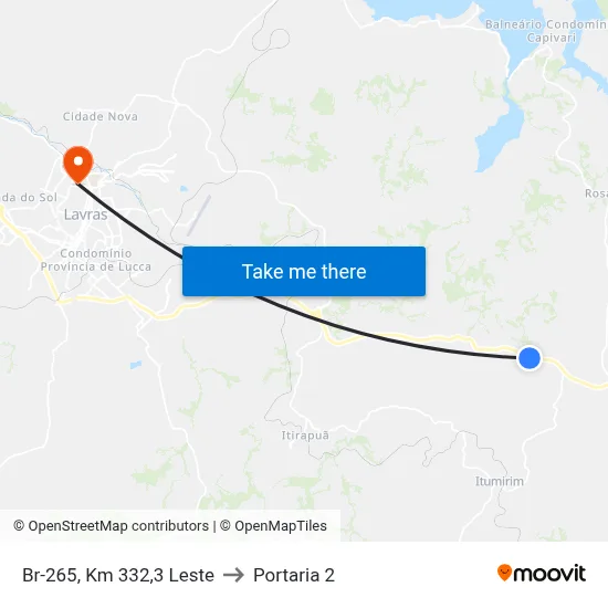 Br-265, Km 332,3 Leste to Portaria 2 map