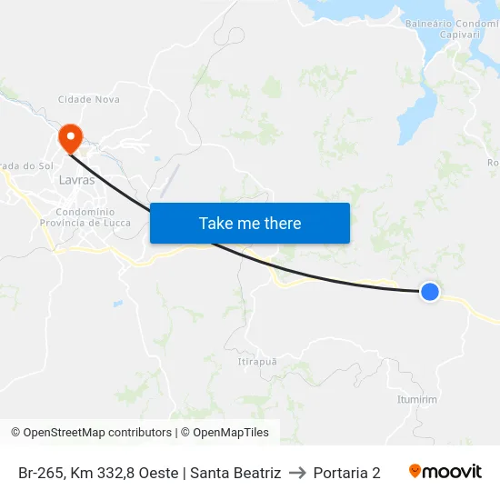 Br-265, Km 332,8 Oeste | Santa Beatriz to Portaria 2 map