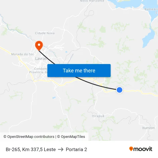 Br-265, Km 337,5 Leste to Portaria 2 map