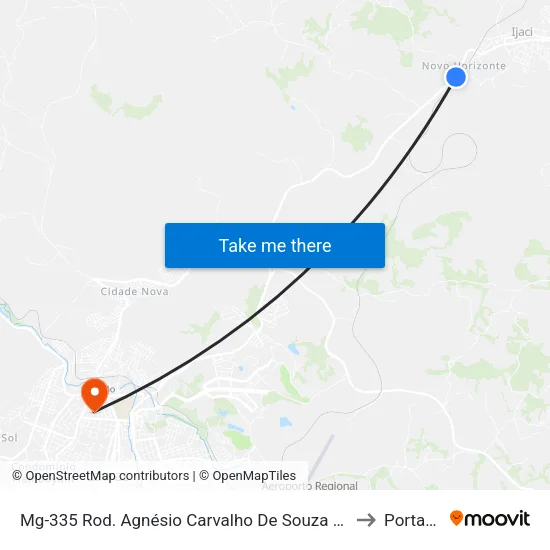 Mg-335 Rod. Agnésio Carvalho De Souza Km 79,0 Norte to Portaria 2 map