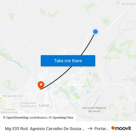 Mg-335 Rod. Agnésio Carvalho De Souza Km 82,2 Sul to Portaria 2 map