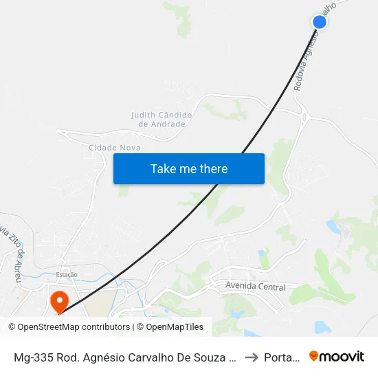 Mg-335 Rod. Agnésio Carvalho De Souza Km 83,0 Norte to Portaria 2 map