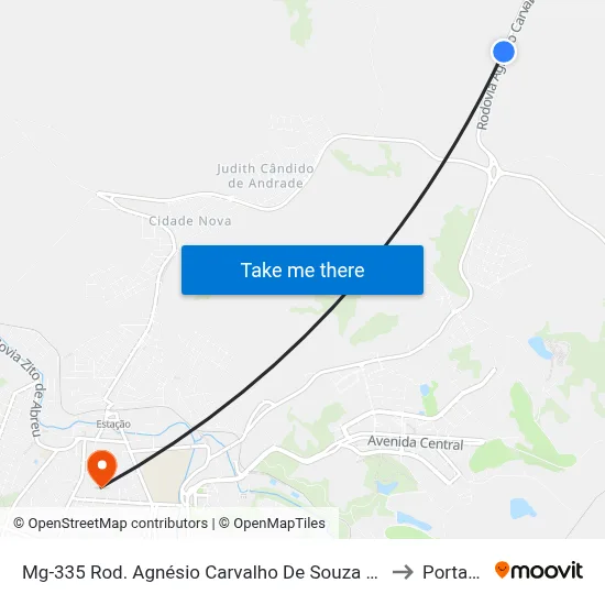 Mg-335 Rod. Agnésio Carvalho De Souza Km 83,2 Norte to Portaria 2 map