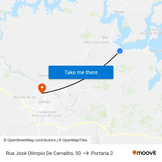 Rua José Olímpio De Carvalho, 50 to Portaria 2 map