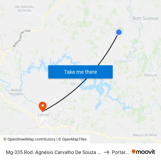 Mg-335 Rod. Agnésio Carvalho De Souza Km 57,9 Sul to Portaria 2 map