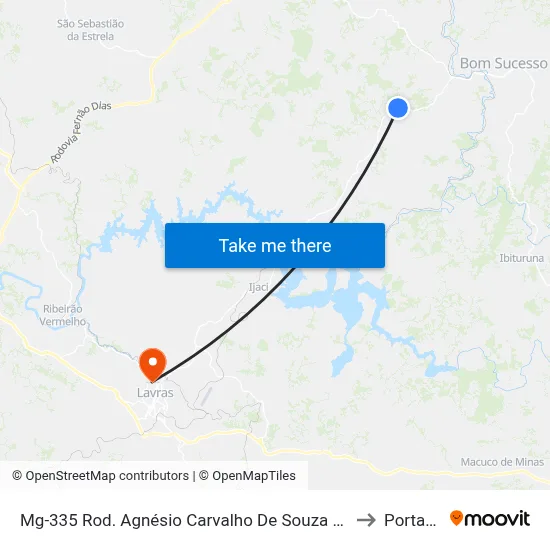 Mg-335 Rod. Agnésio Carvalho De Souza Km 59,1 Norte to Portaria 2 map