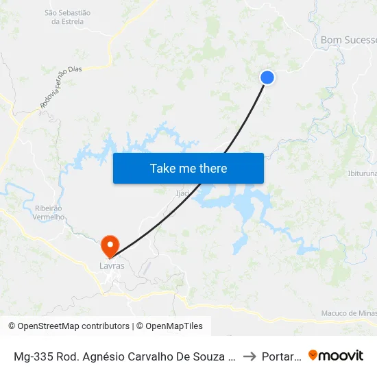 Mg-335 Rod. Agnésio Carvalho De Souza Km 60,5 Sul to Portaria 2 map