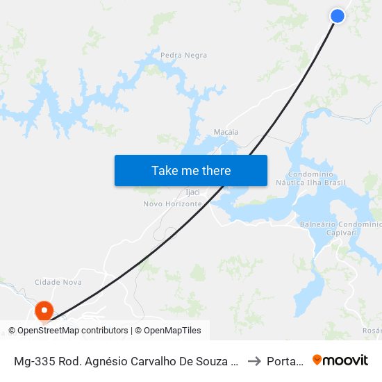Mg-335 Rod. Agnésio Carvalho De Souza Km 63,9 Norte to Portaria 2 map