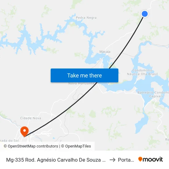 Mg-335 Rod. Agnésio Carvalho De Souza Km 66,1 Norte to Portaria 2 map