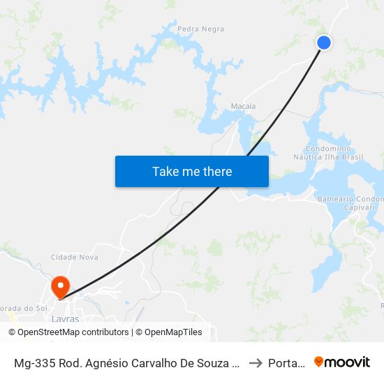 Mg-335 Rod. Agnésio Carvalho De Souza Km 67,4 Norte to Portaria 2 map
