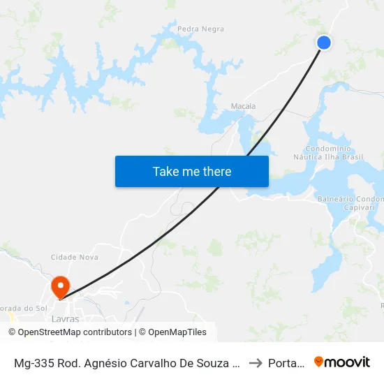 Mg-335 Rod. Agnésio Carvalho De Souza Km 67,4 Norte to Portaria 2 map