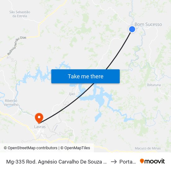 Mg-335 Rod. Agnésio Carvalho De Souza Km 54,1 Norte to Portaria 2 map