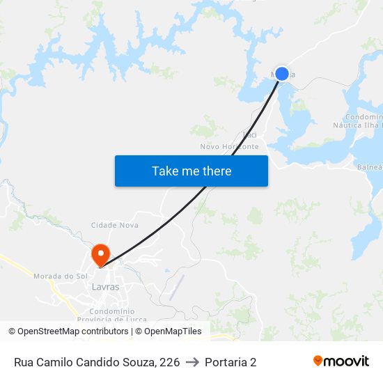 Rua Camilo Candido Souza, 226 to Portaria 2 map