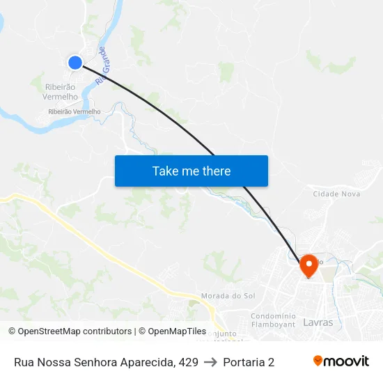 Rua Nossa Senhora Aparecida, 429 to Portaria 2 map