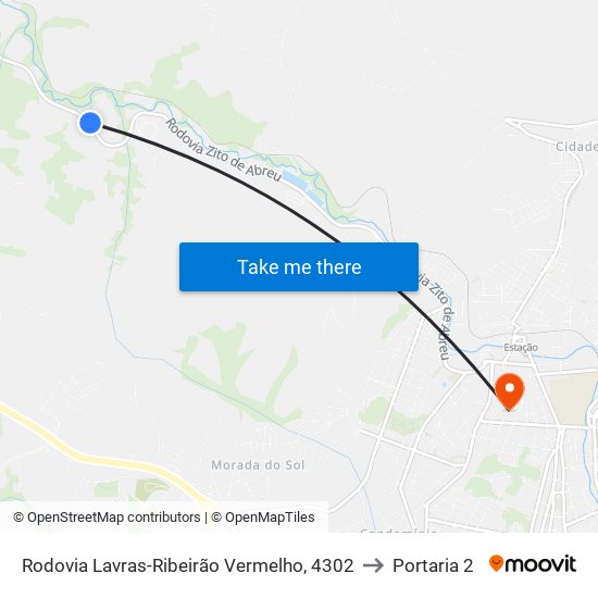 Rodovia Lavras-Ribeirão Vermelho, 4302 to Portaria 2 map