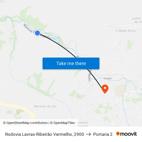 Rodovia Lavras-Ribeirão Vermelho, 2900 to Portaria 2 map