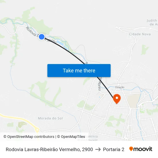 Rodovia Lavras-Ribeirão Vermelho, 2900 to Portaria 2 map