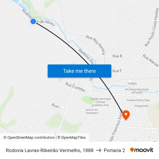 Rodovia Lavras-Ribeirão Vermelho, 1888 to Portaria 2 map