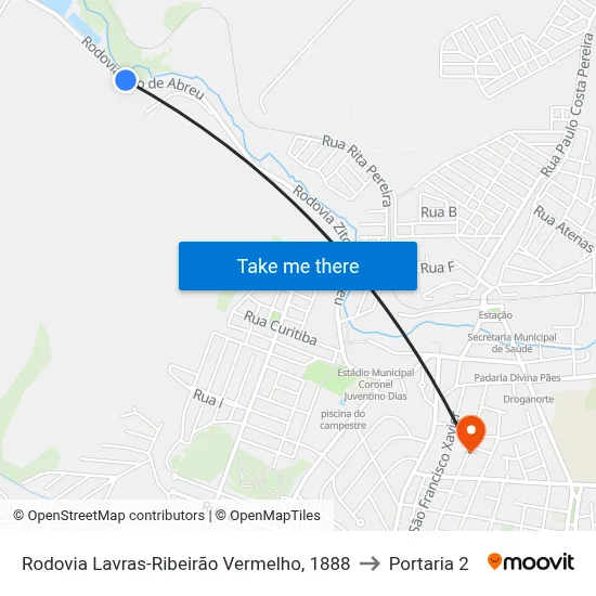 Rodovia Lavras-Ribeirão Vermelho, 1888 to Portaria 2 map