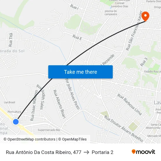 Rua Antônio Da Costa Ribeiro, 477 to Portaria 2 map