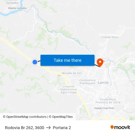 Rodovia Br 262, 3600 to Portaria 2 map