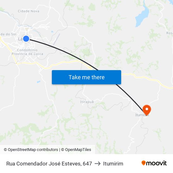 Rua Comendador José Esteves, 647 to Itumirim map