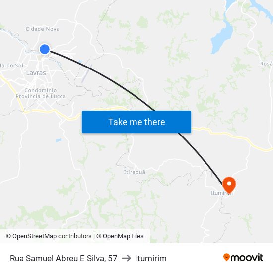 Rua Samuel Abreu E Silva, 57 to Itumirim map