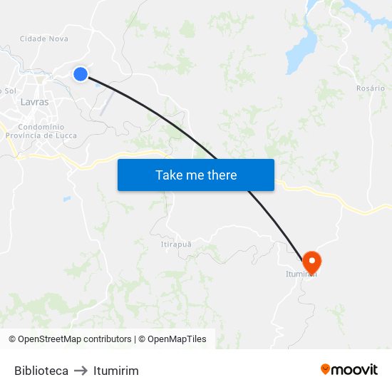 Biblioteca to Itumirim map