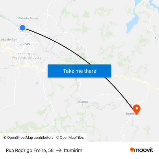 Rua Rodrigo Freire, 58 to Itumirim map