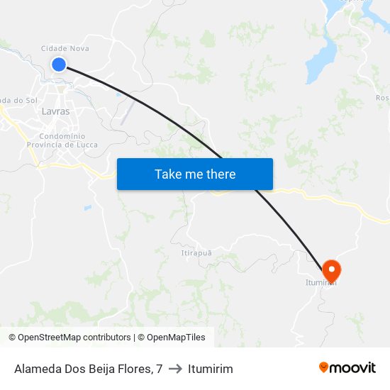 Alameda Dos Beija Flores, 7 to Itumirim map