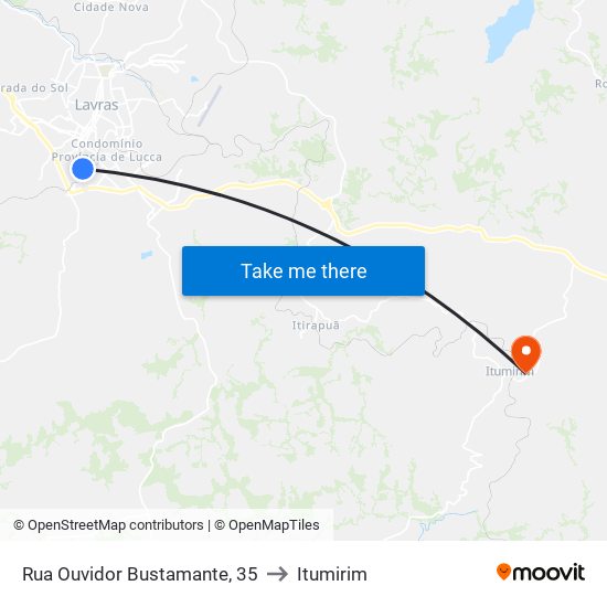 Rua Ouvidor Bustamante, 35 to Itumirim map