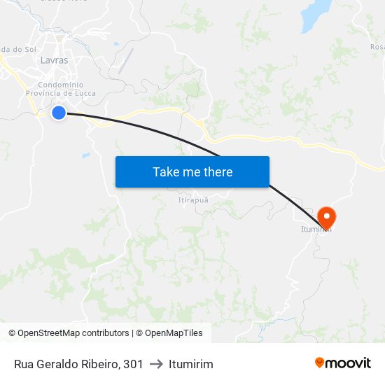 Rua Geraldo Ribeiro, 301 to Itumirim map