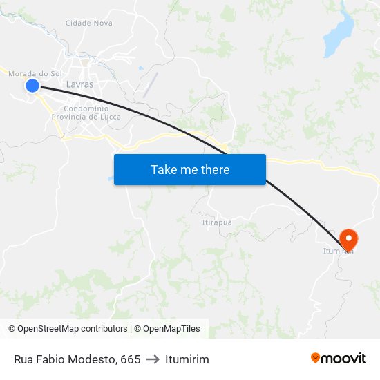 Rua Fabio Modesto, 665 to Itumirim map