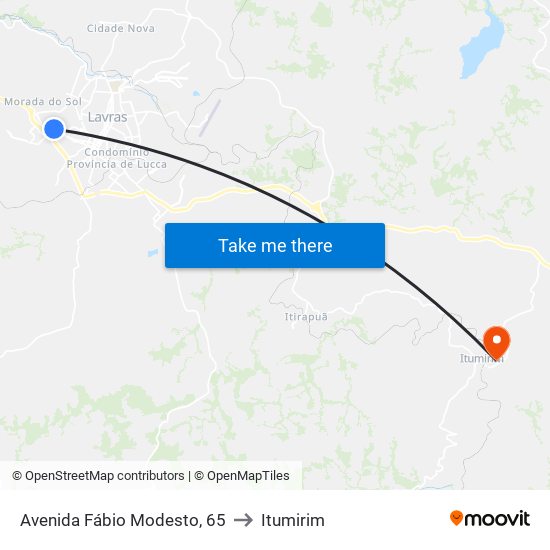 Avenida Fábio Modesto, 65 to Itumirim map