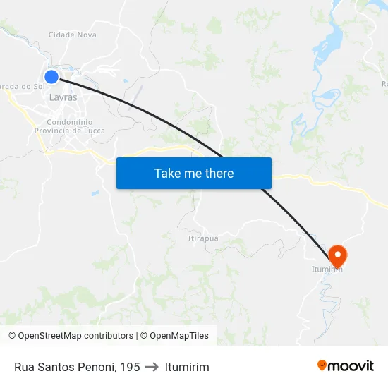 Rua Santos Penoni, 195 to Itumirim map