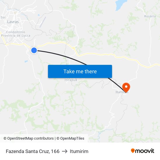 Fazenda Santa Cruz, 166 to Itumirim map