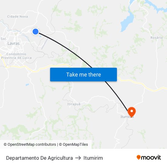 Departamento De Agricultura to Itumirim map