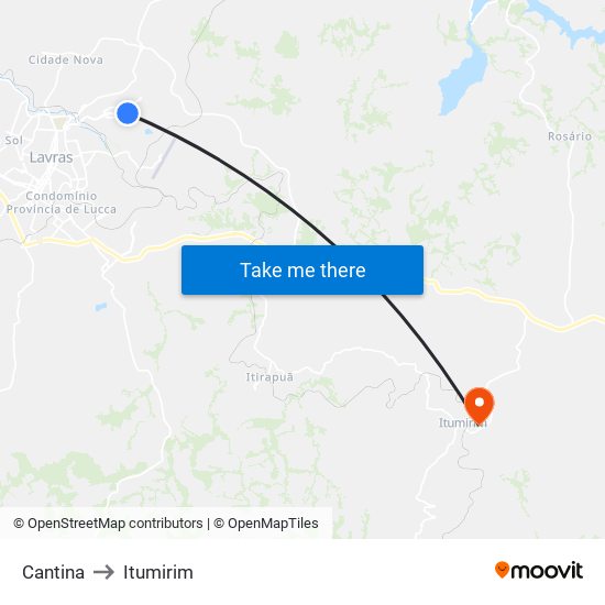 Cantina to Itumirim map