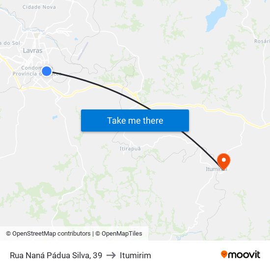Rua Naná Pádua Silva, 39 to Itumirim map