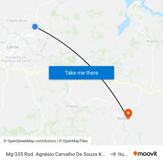 Mg-335 Rod. Agnésio Carvalho De Souza Km 85,5 Norte | Lavrinhas to Itumirim map