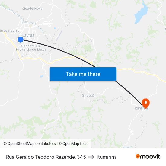 Rua Geraldo Teodoro Rezende, 345 to Itumirim map