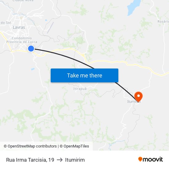 Rua Irma Tarcisia, 19 to Itumirim map