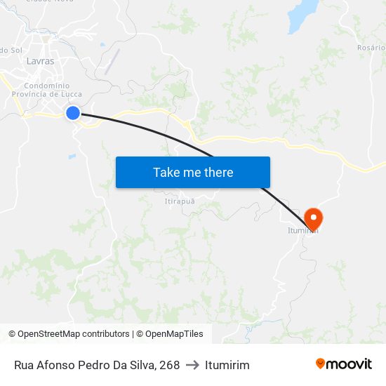 Rua Afonso Pedro Da Silva, 268 to Itumirim map