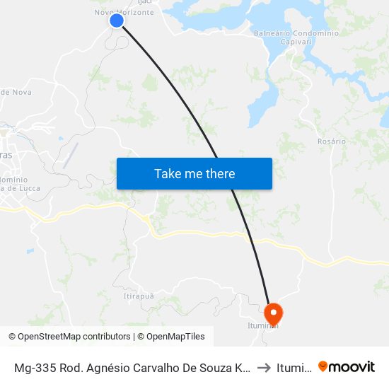 Mg-335 Rod. Agnésio Carvalho De Souza Km 79,2 Norte to Itumirim map