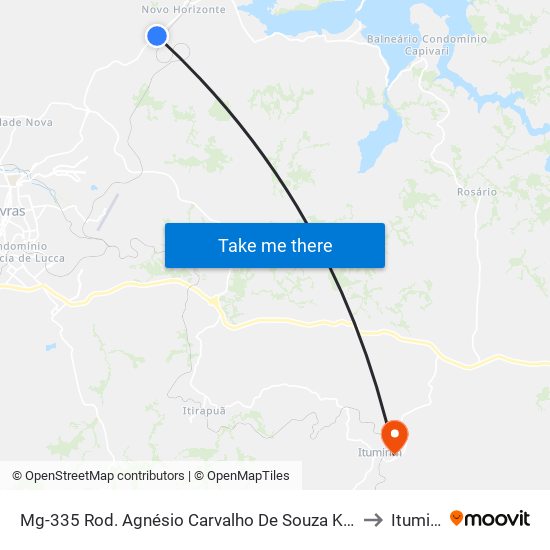 Mg-335 Rod. Agnésio Carvalho De Souza Km 80,0 Norte to Itumirim map